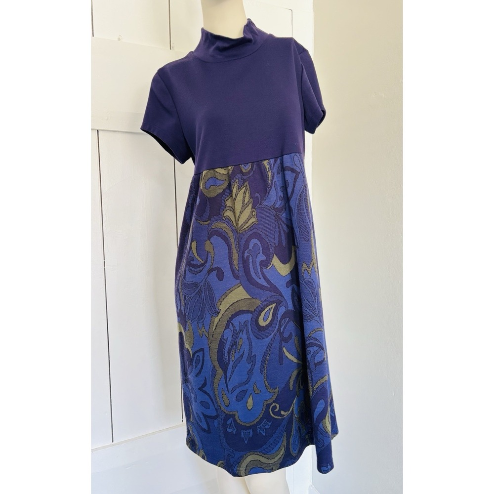 Lemmie for Nina Leonard Dress Purple Stretch Mod Paisley Retro Funky Size Small‎